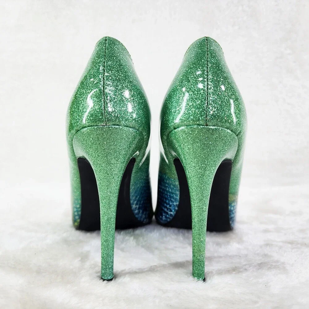 NIB Fabio Green Glitter Ombre Patent 4" High Heel Shoes Pointy Toe Pump US 7-13 - Picture 5 of 10